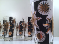 Load image into Gallery viewer, Fred Press - Signed Mid-Century Celestial/Atomic Burst 22-Karat Gold &amp; Black Glasses (Set of 6)
