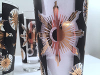 Load image into Gallery viewer, Fred Press - Signed Mid-Century Celestial/Atomic Burst 22-Karat Gold &amp; Black Glasses (Set of 6)
