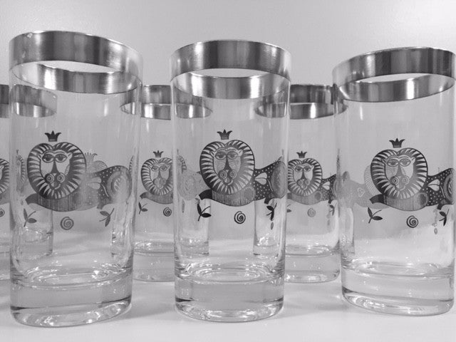 Georges Briard Signed Mid-Century Sterling Silver Lion Highball Glasses (Set of 8)