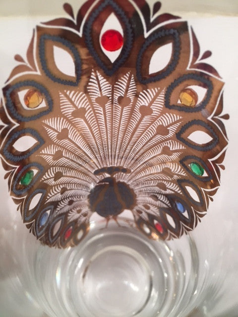 Culver Signed Mid-Century 22-Karat Gold Peacock Highball