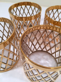 Load image into Gallery viewer, Imperial Glass Sekai Ichi 22-Karat Gold Mid-Century Small Whiskey Glasses (Set of 4)
