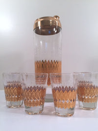 Load image into Gallery viewer, Pasinski Signed Mid-Century 22-Karat Gold 7-Piece Cocktail Set (1 Shaker and 6 Glasses)
