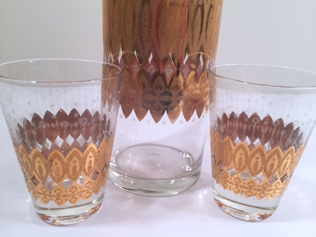 Pasinski Signed Mid-Century 22-Karat Gold Cocktail Set (1 Pitcher and 2 Glasses)