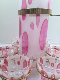 Load image into Gallery viewer, Fred Press Signed Mid-Century Classic Pink and Frosted Cocktail Set (6 Glasses &amp; 1 Pitcher &amp; 1 Carrier)
