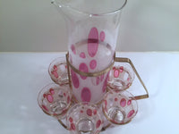 Load image into Gallery viewer, Fred Press Signed Mid-Century Classic Pink and Frosted Cocktail Set (6 Glasses &amp; 1 Pitcher &amp; 1 Carrier)
