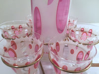 Load image into Gallery viewer, Fred Press Signed Mid-Century Classic Pink and Frosted Cocktail Set (6 Glasses &amp; 1 Pitcher &amp; 1 Carrier)
