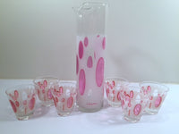 Load image into Gallery viewer, Fred Press Signed Mid-Century Classic Pink and Frosted Cocktail Set (6 Glasses &amp; 1 Pitcher &amp; 1 Carrier)
