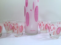 Load image into Gallery viewer, Fred Press Signed Mid-Century Classic Pink and Frosted Cocktail Set (6 Glasses &amp; 1 Pitcher &amp; 1 Carrier)
