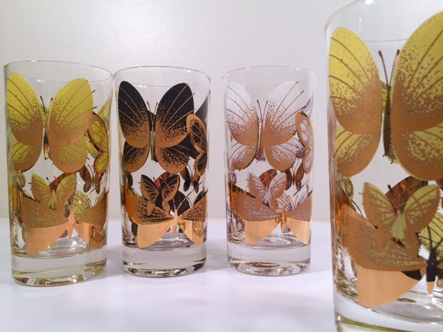 Fred Press Signed Mid-Century Birds of a Feather Highball Glasses (Set