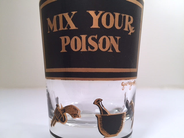 Georges Briard Signed Mid-Century Black & 22-Karat Gold Mix Your Poison Single Glass