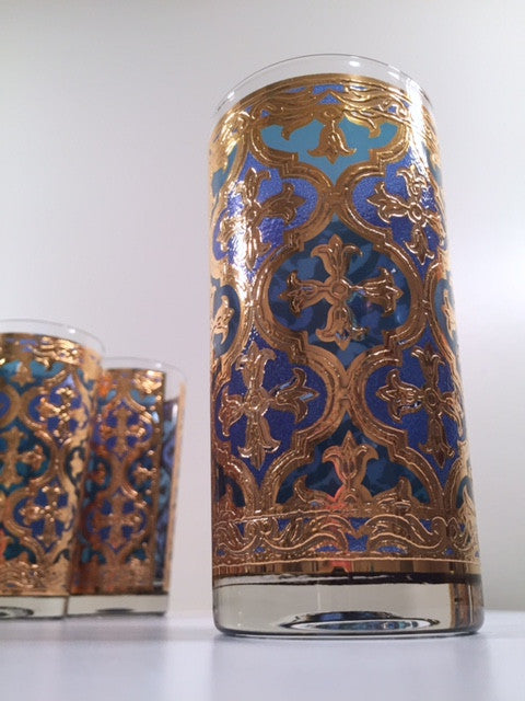 Georges Briard Signed Mid-Century Firenza Blue and 22-Karat