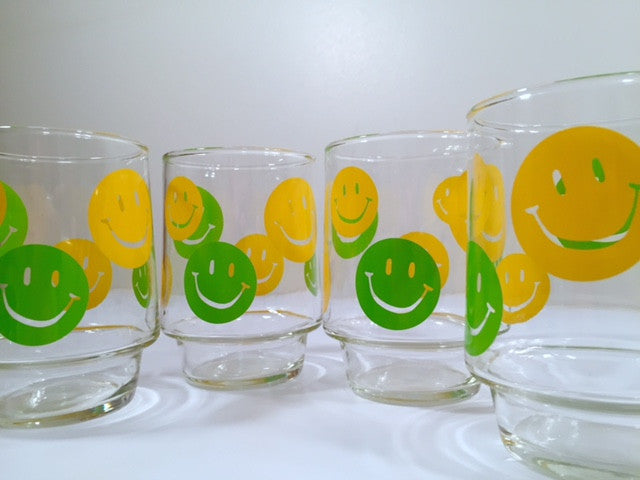Retro Green and Yellow Smiley Face Glasses (Set of 4)