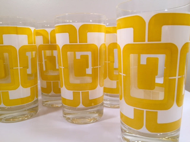 Libbey Retro Yellow and White Links Glasses (Set of 8)