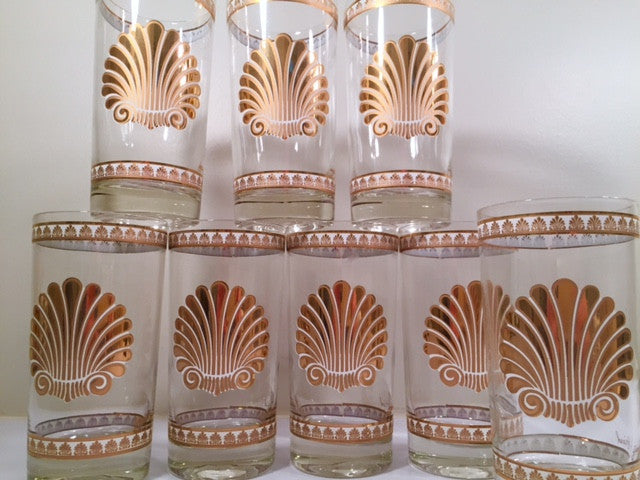 Georges Briard Signed Mid-Century 22-karat Gold Sea Shell Highball Glasses (Set of 8)