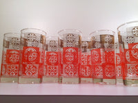 Load image into Gallery viewer, Libbey Mid-Century Orange and 22-Karat Gold Retro Glasses (Set of 8)
