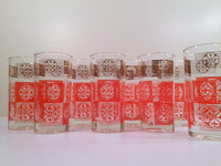 Load image into Gallery viewer, Libbey Mid-Century Orange and 22-Karat Gold Retro Glasses (Set of 8)
