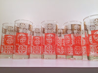 Load image into Gallery viewer, Libbey Mid-Century Orange and 22-Karat Gold Retro Glasses (Set of 8)
