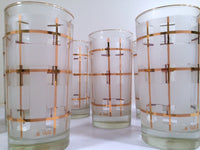 Load image into Gallery viewer, Libbey Mid-Century Golden Plaid M. Petti Signed Glasses (Set of 8 with Original Box)
