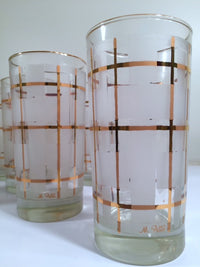 Load image into Gallery viewer, Libbey Mid-Century Golden Plaid M. Petti Signed Glasses (Set of 8 with Original Box)
