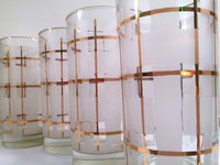 Load image into Gallery viewer, Libbey Mid-Century Golden Plaid M. Petti Signed Glasses (Set of 8 with Original Box)
