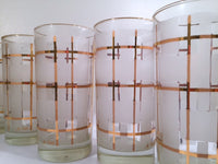 Load image into Gallery viewer, Libbey Mid-Century Golden Plaid M. Petti Signed Glasses (Set of 8 with Original Box)
