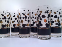 Load image into Gallery viewer, Fred Press Signed Mid-Century Black and 22-Karat Gold Bubble Glasses (Set of 6)
