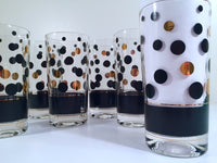 Load image into Gallery viewer, Fred Press Signed Mid-Century Black and 22-Karat Gold Bubble Glasses (Set of 6)
