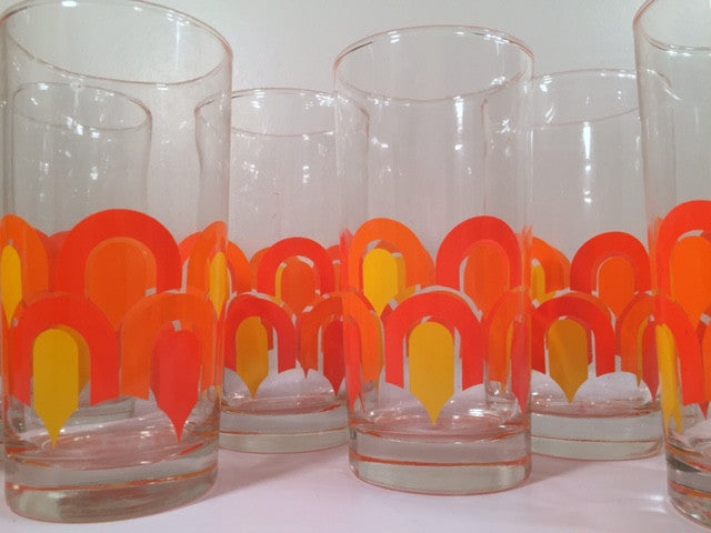 Libbey "Informals" Orange and Yellow Retro Loop Glasses (Set of 8)