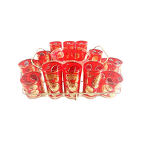 Load image into Gallery viewer, Culver Signed Mid-Century Red &amp; 22-Karat Gold Paisley 18-Piece Bar Set
