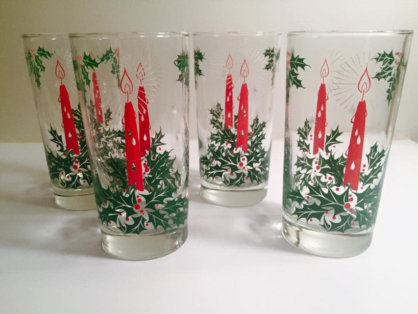 Vintage Christmas Candle Glasses (Set of 4)