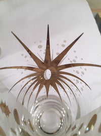 Load image into Gallery viewer, Fred Press - Signed Mid-Century Frosted White &amp; 22-Karat Gold Atomic Starburst Collins Glasses (Set of 4)
