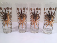 Load image into Gallery viewer, Fred Press - Signed Mid-Century Frosted White &amp; 22-Karat Gold Atomic Starburst Collins Glasses (Set of 4)
