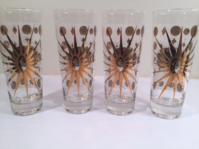 Mid Century Gold Starburst Highball Glasses, Set of 6 - I Like