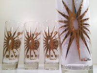 Load image into Gallery viewer, Fred Press - Signed Mid-Century Frosted White &amp; 22-Karat Gold Atomic Starburst Collins Glasses (Set of 4)
