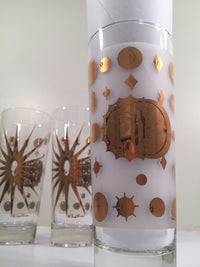 Load image into Gallery viewer, Fred Press - Signed Mid-Century Frosted White &amp; 22-Karat Gold Atomic Starburst Collins Glasses (Set of 4)
