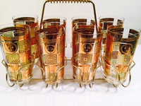 Load image into Gallery viewer, Georges Briard - Signed 22 Karat Gold, Golden Celeste Highball Set with Carrier (Set of 8 Highball Glasses &amp; Carrier)
