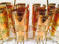 Load image into Gallery viewer, Georges Briard - Signed 22 Karat Gold, Golden Celeste Highball Set with Carrier (Set of 8 Highball Glasses &amp; Carrier)
