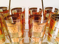 Load image into Gallery viewer, Georges Briard - Signed 22 Karat Gold, Golden Celeste Highball Set with Carrier (Set of 8 Highball Glasses &amp; Carrier)
