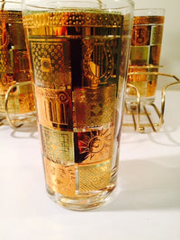 Load image into Gallery viewer, Georges Briard - Signed 22 Karat Gold, Golden Celeste Highball Set with Carrier (Set of 8 Highball Glasses &amp; Carrier)
