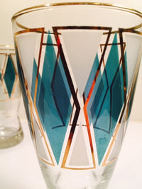 Load image into Gallery viewer, Libbey Emerald - Blue and Gold Diamond Pilsner Glasses (Set of 4)
