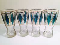 Load image into Gallery viewer, Libbey Emerald - Blue and Gold Diamond Pilsner Glasses (Set of 4)
