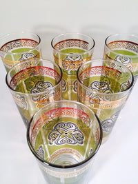 Load image into Gallery viewer, Vintage Retro Green and Gold Flower Glasses (Set of 6)
