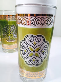 Load image into Gallery viewer, Vintage Retro Green and Gold Flower Glasses (Set of 6)
