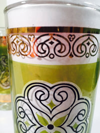 Load image into Gallery viewer, Vintage Retro Green and Gold Flower Glasses (Set of 6)
