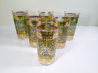 Load image into Gallery viewer, Vintage Retro Green and Gold Flower Glasses (Set of 6)
