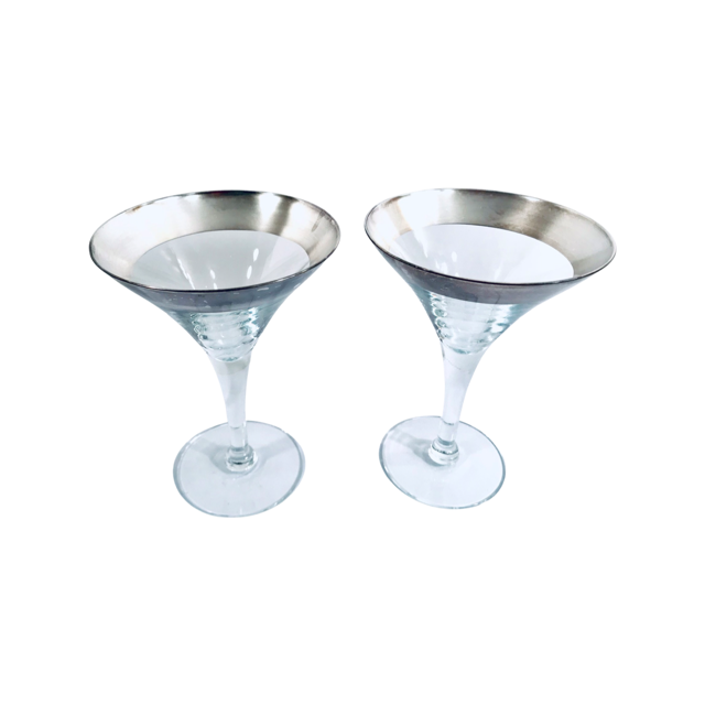 Dorothy Thorpe Mid-Century Allegro Silver Rim Martini Glasses (Set of 2)