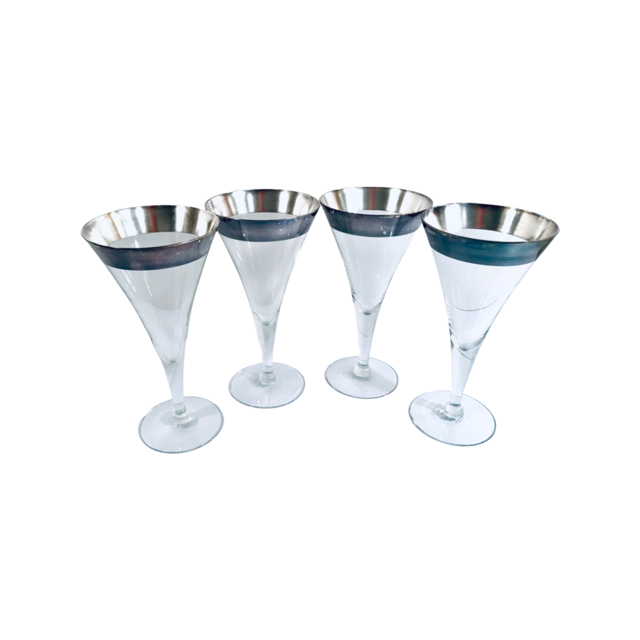 Dorothy Thorpe Mid-Century Allegro Silver Rim Wine Glasses (Set of 4)