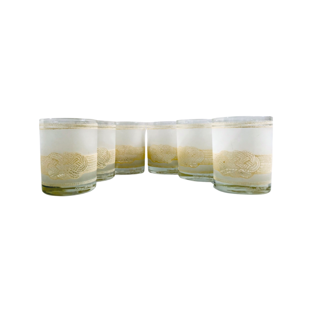 Georges Briard Signed Mid-Century Frosted Rope Double Old Fashion Glasses (Set of 6)
