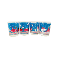 Load image into Gallery viewer, Cera Glass Mid-Century Snowman and Train Double Old Fashion Glasses (Set of 4)
