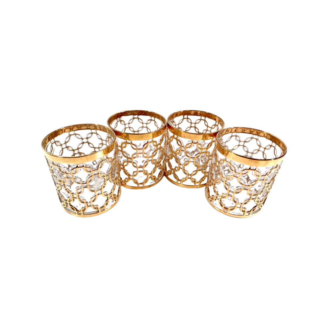 Imperial Glass Mid-Century Golden Chains Double Old Fashion Glasses (Set of 4)